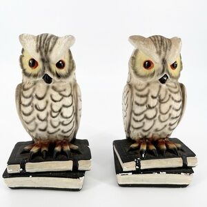 Vintage Roman Art Robia Ware Pair of Horned Owl Bookends